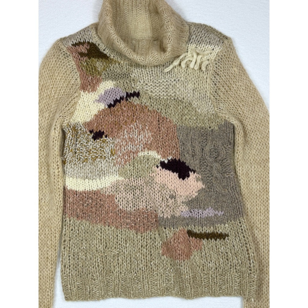Anthropologie Far Away From Close Boho Abstract Turtleneck Sweater wool blend SM
